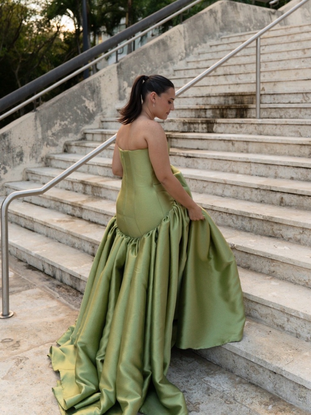 Solace London Olive Green Satin Prom Gown - Picture 3 of 5